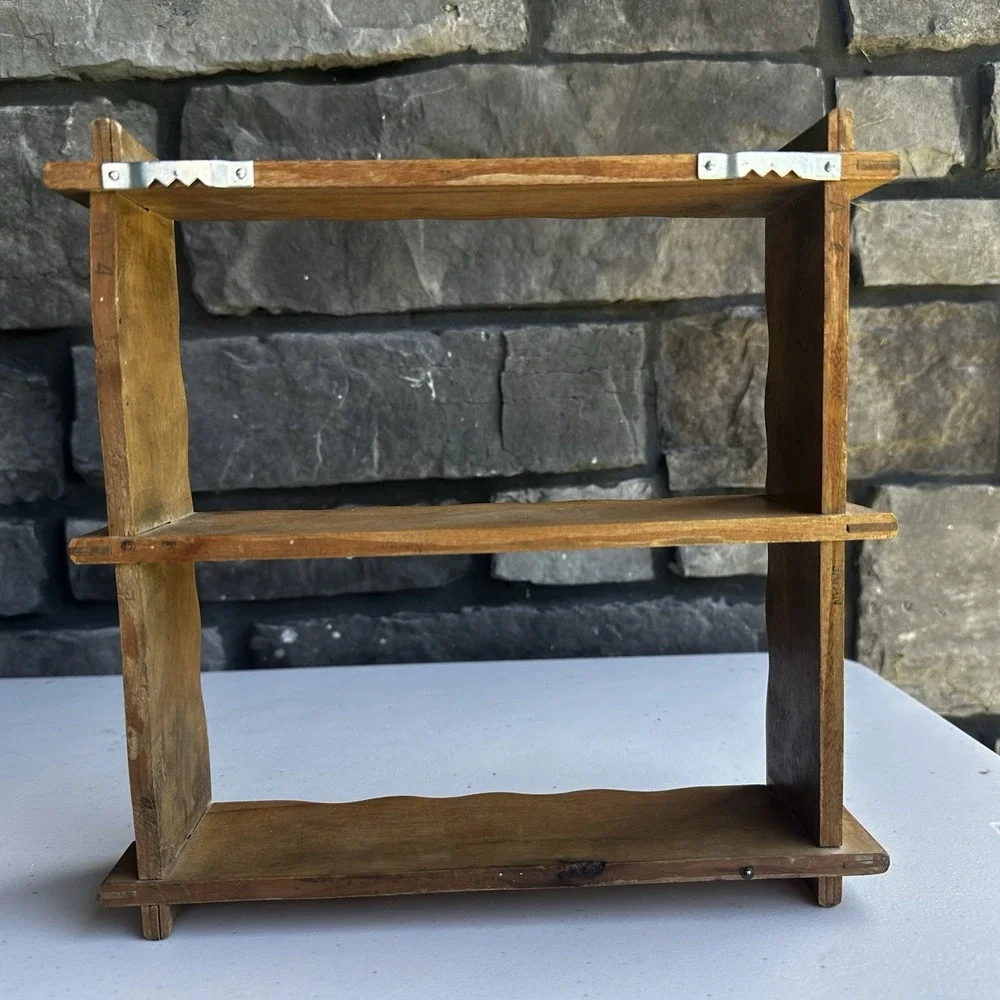 Vintage 1950's Wooden 3 Tier Wall Trinket Shelf Spice Rack Lot Set of 2 Cottage